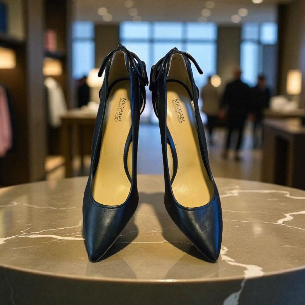 Michael Kors "Jennings" Black Leather Pumps Bow Tassels Stilettos 8M
